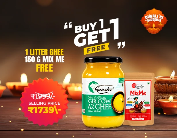 Diwali Ghee Combo – 1 Litre Gir Cow A2 Ghee + 150 g MixMe Choco Flavour FREE